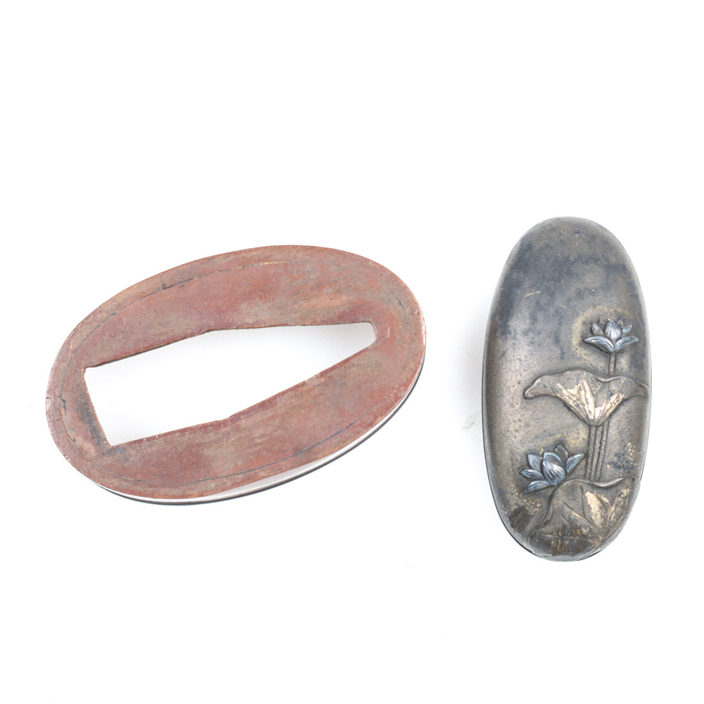 Antique Japanese Kashira Butt Cap and Fuchi Hilt Collar