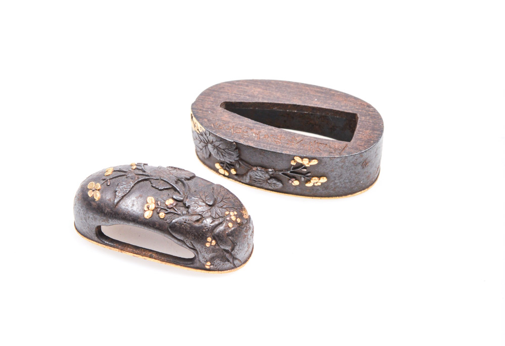 Antique Japanese Kashira Butt Cap and Fuchi Hilt Collar