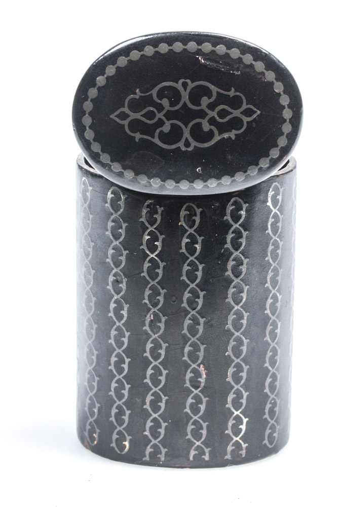 Antique Oval Box with Silver Inlay