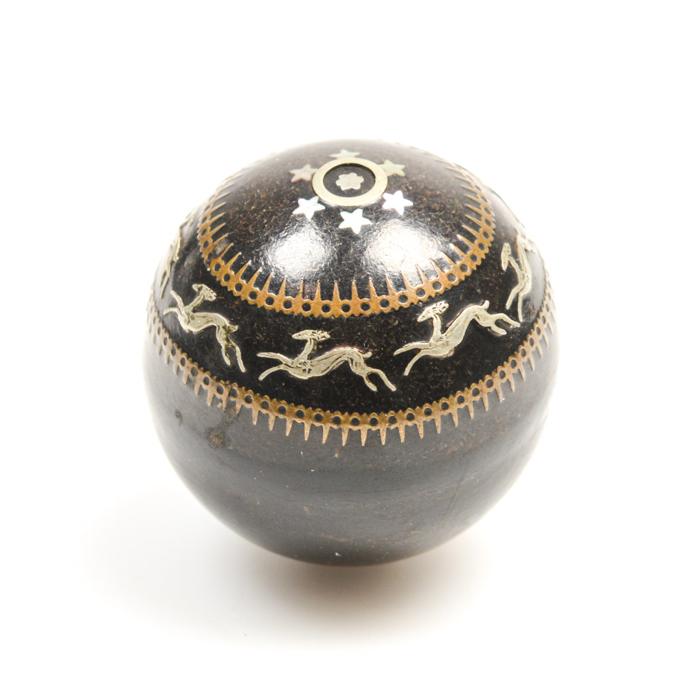 Antique Decorative Sphere with Metal Inlay