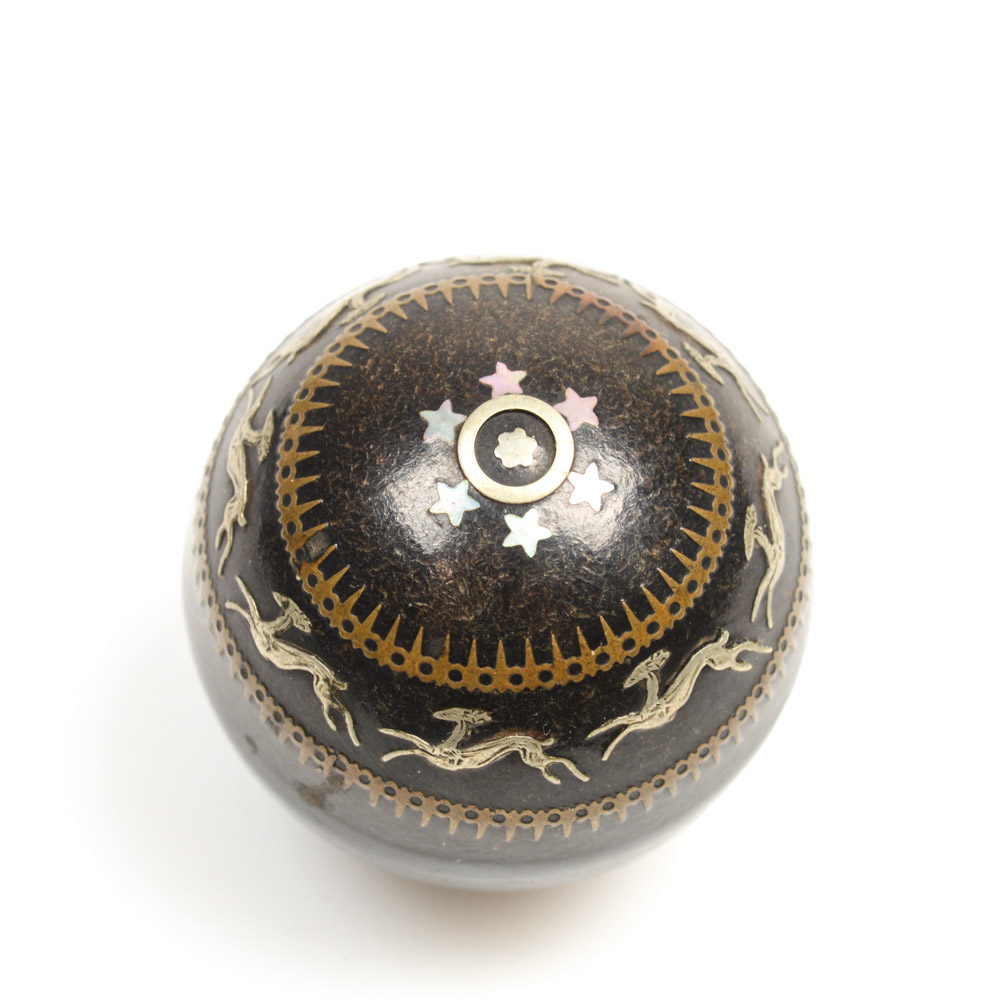 Antique Decorative Sphere with Metal Inlay