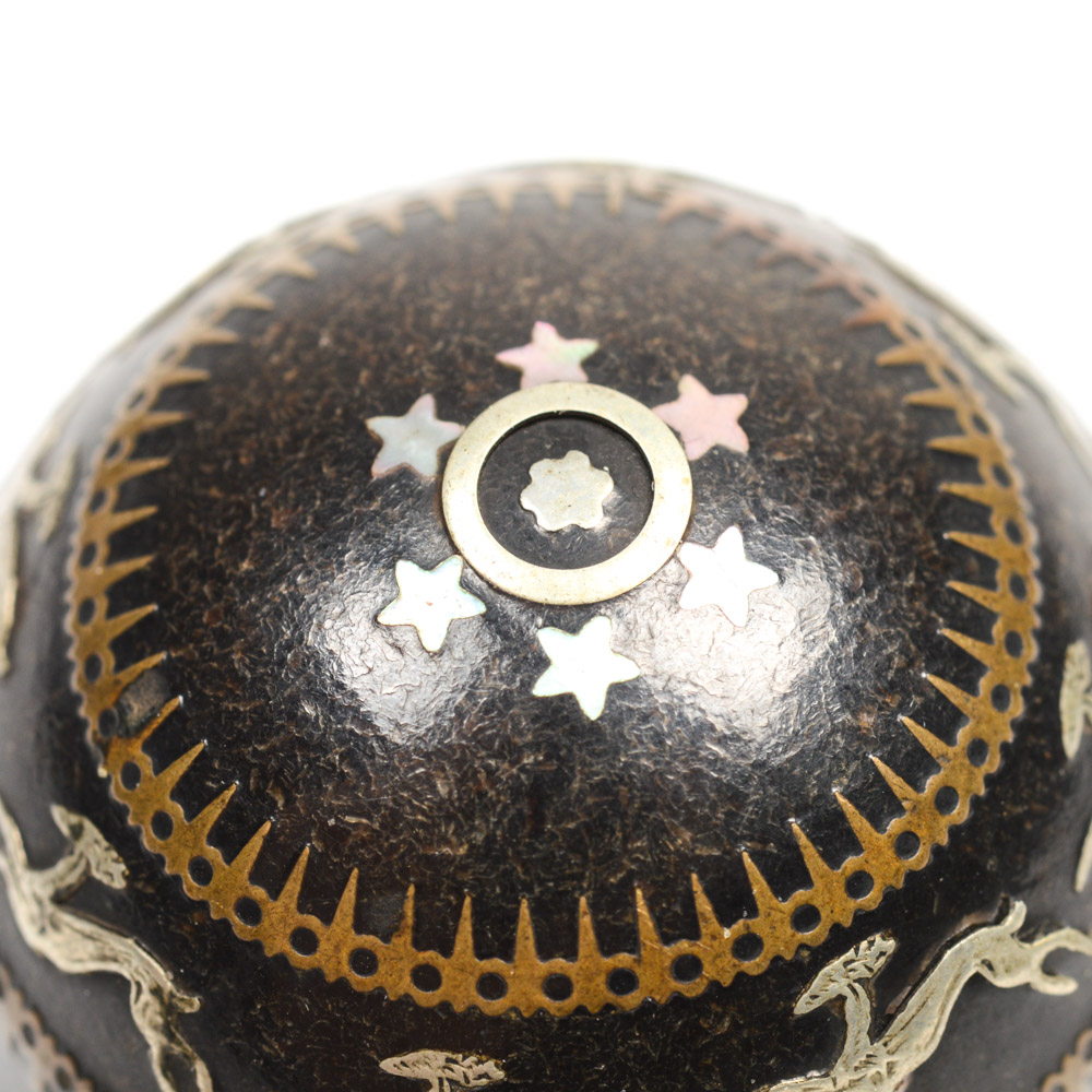 Antique Decorative Sphere with Metal Inlay
