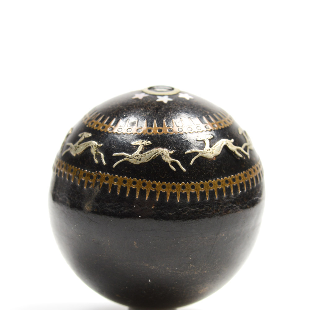 Antique Decorative Sphere with Metal Inlay