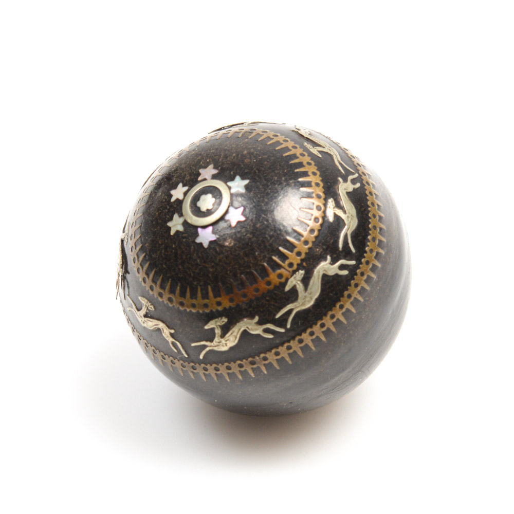 Antique Decorative Sphere with Metal Inlay