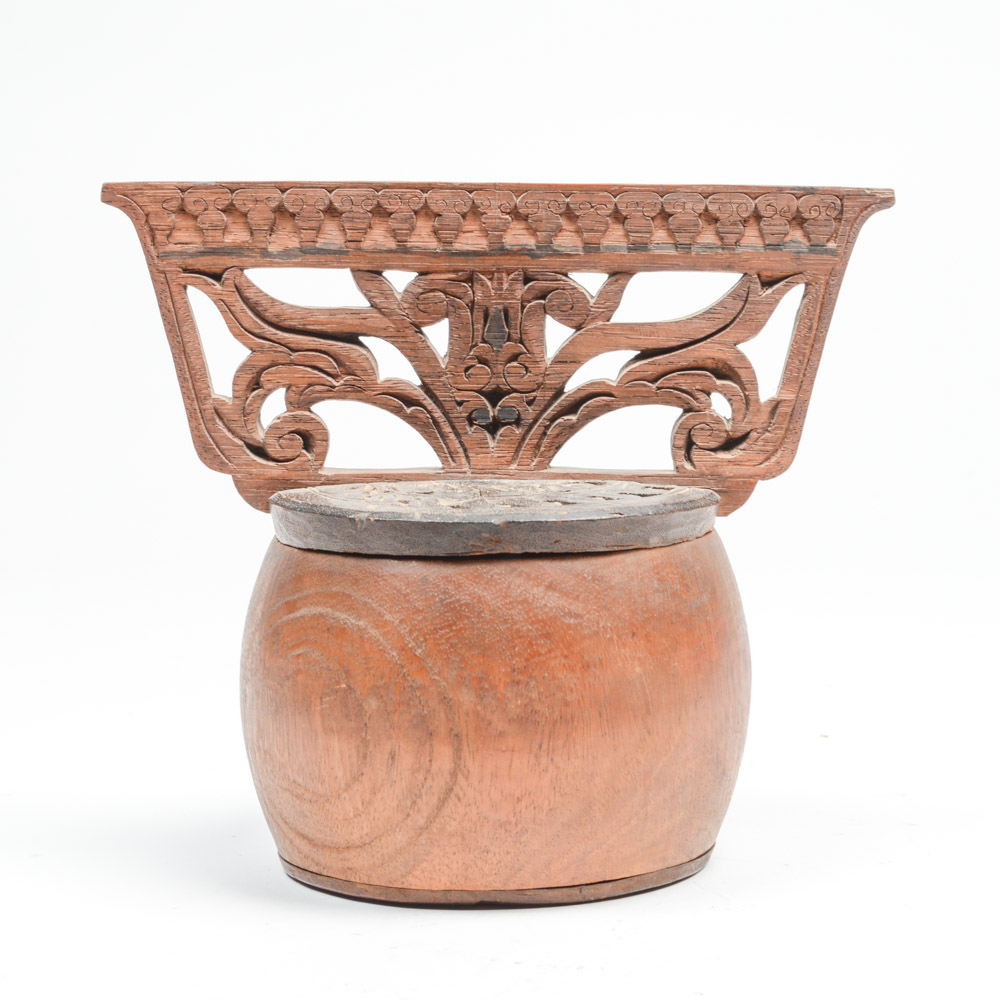 Antique Filipino Carved Wood Lidded Bowl