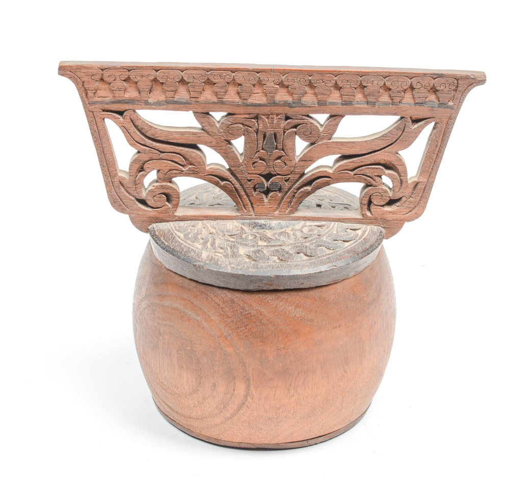 Antique Filipino Carved Wood Lidded Bowl