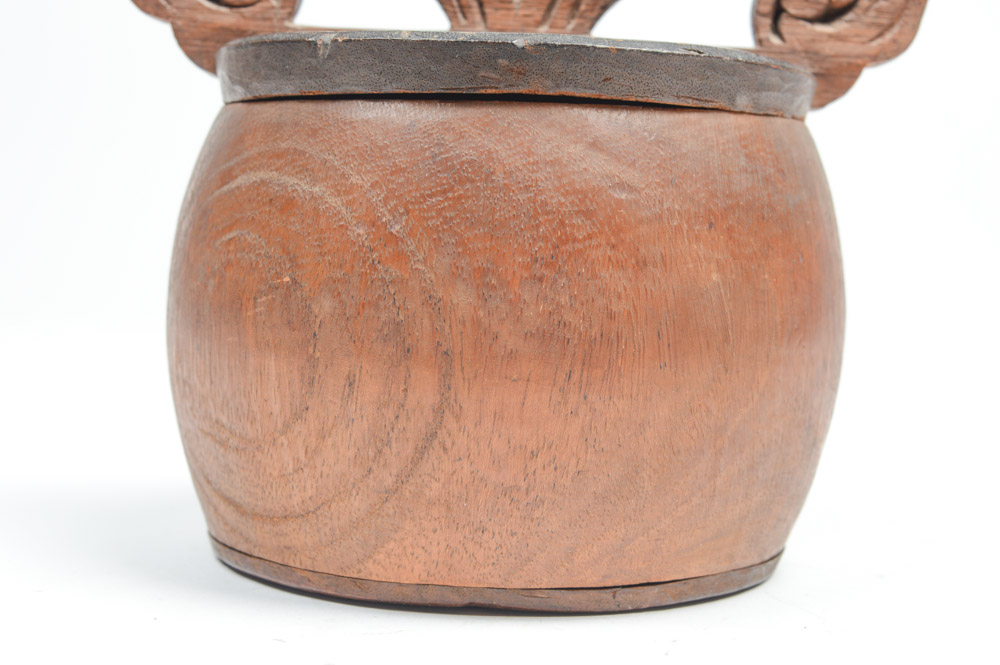 Antique Filipino Carved Wood Lidded Bowl