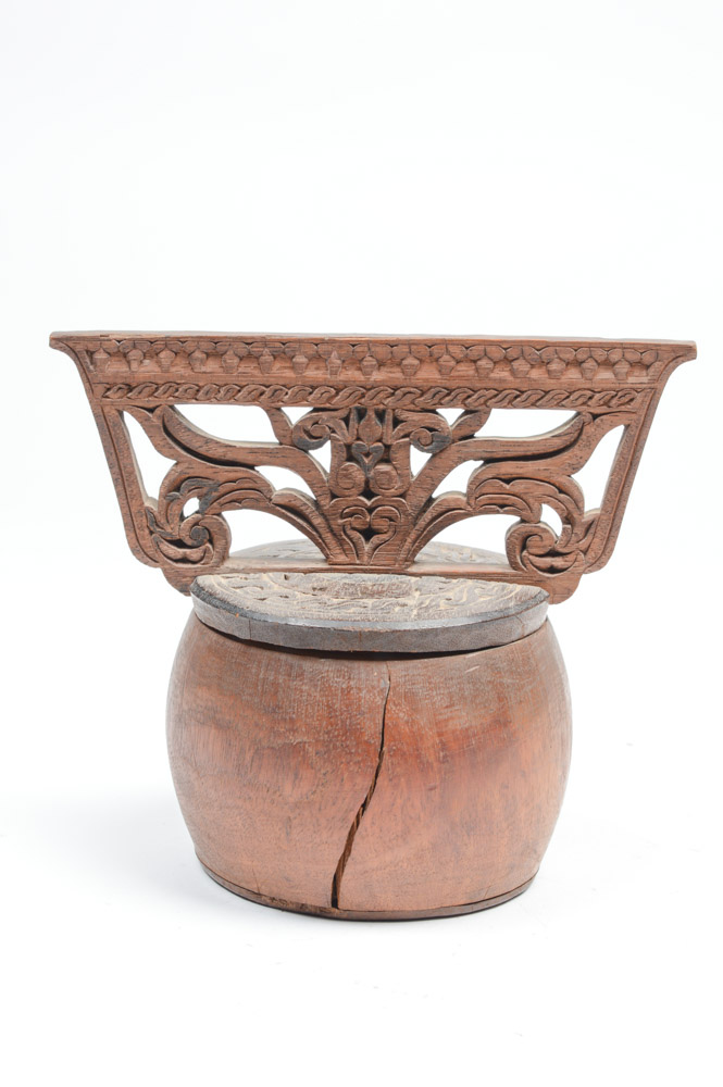 Antique Filipino Carved Wood Lidded Bowl