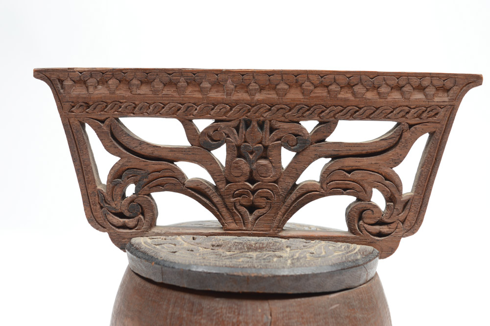 Antique Filipino Carved Wood Lidded Bowl