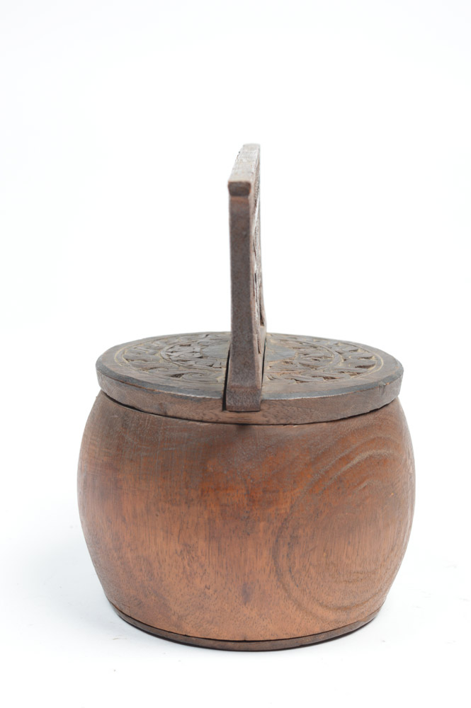 Antique Filipino Carved Wood Lidded Bowl