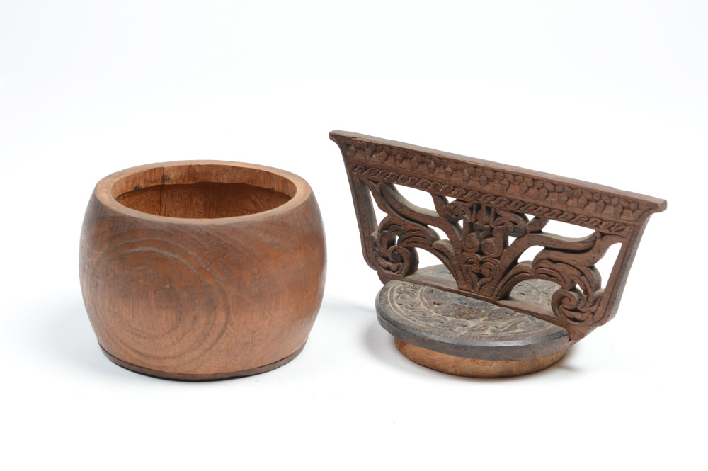 Antique Filipino Carved Wood Lidded Bowl