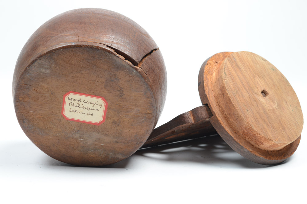 Antique Filipino Carved Wood Lidded Bowl