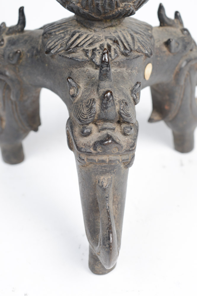 Pair of Antique Chinese Cast Metal Candlesticks