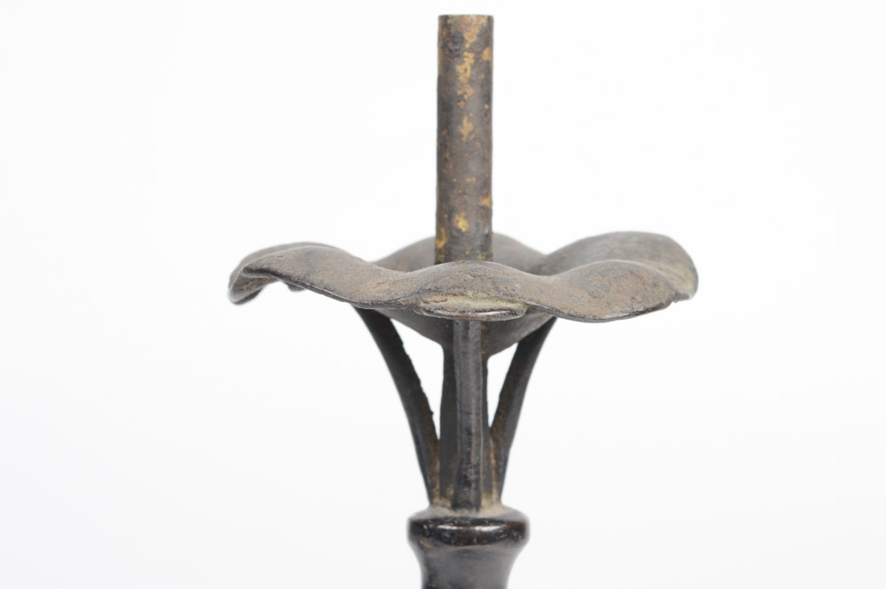 Pair of Antique Chinese Cast Metal Candlesticks