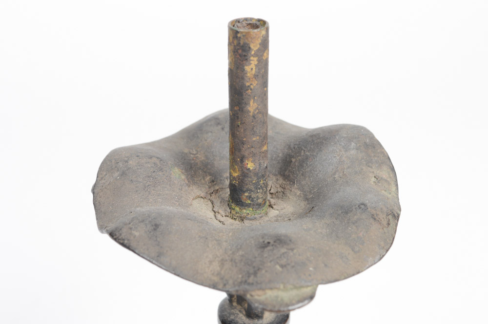 Pair of Antique Chinese Cast Metal Candlesticks