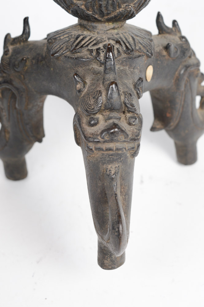 Pair of Antique Chinese Cast Metal Candlesticks