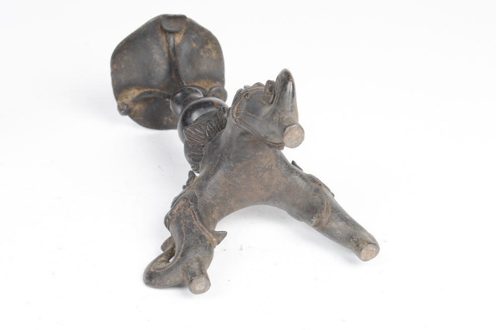 Pair of Antique Chinese Cast Metal Candlesticks