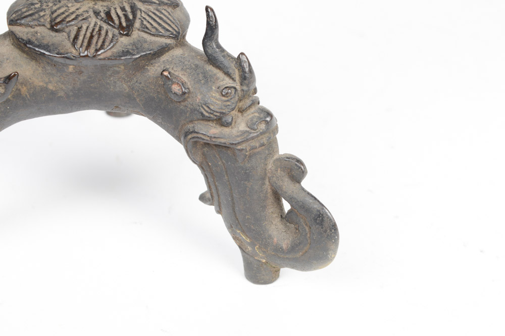 Pair of Antique Chinese Cast Metal Candlesticks