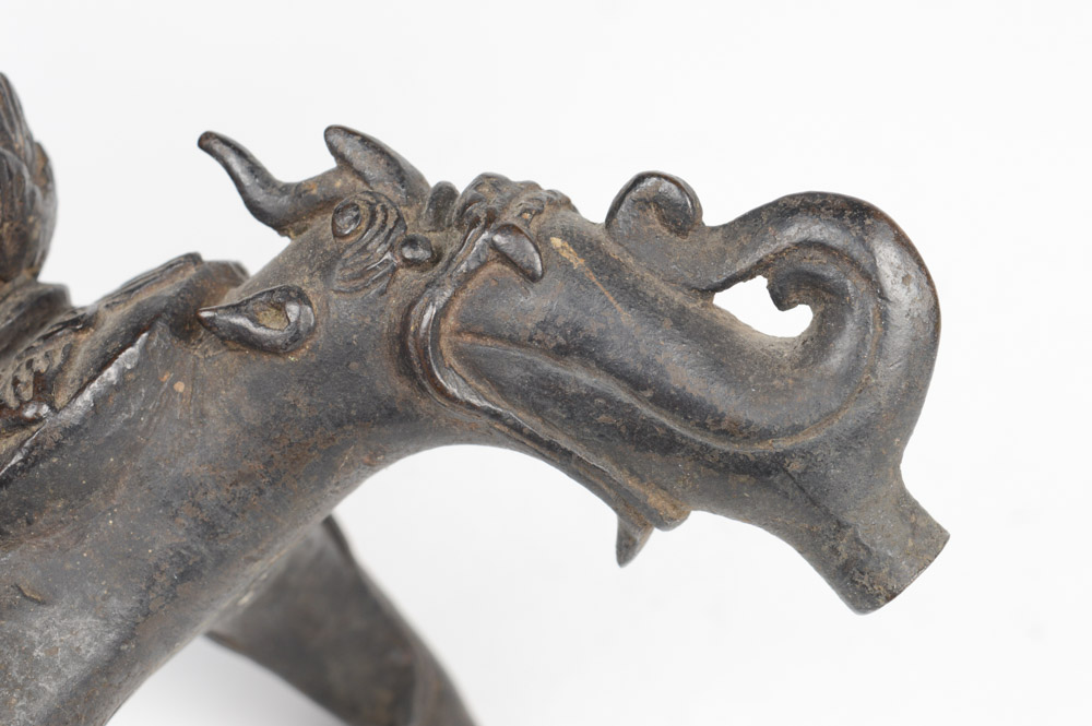 Pair of Antique Chinese Cast Metal Candlesticks