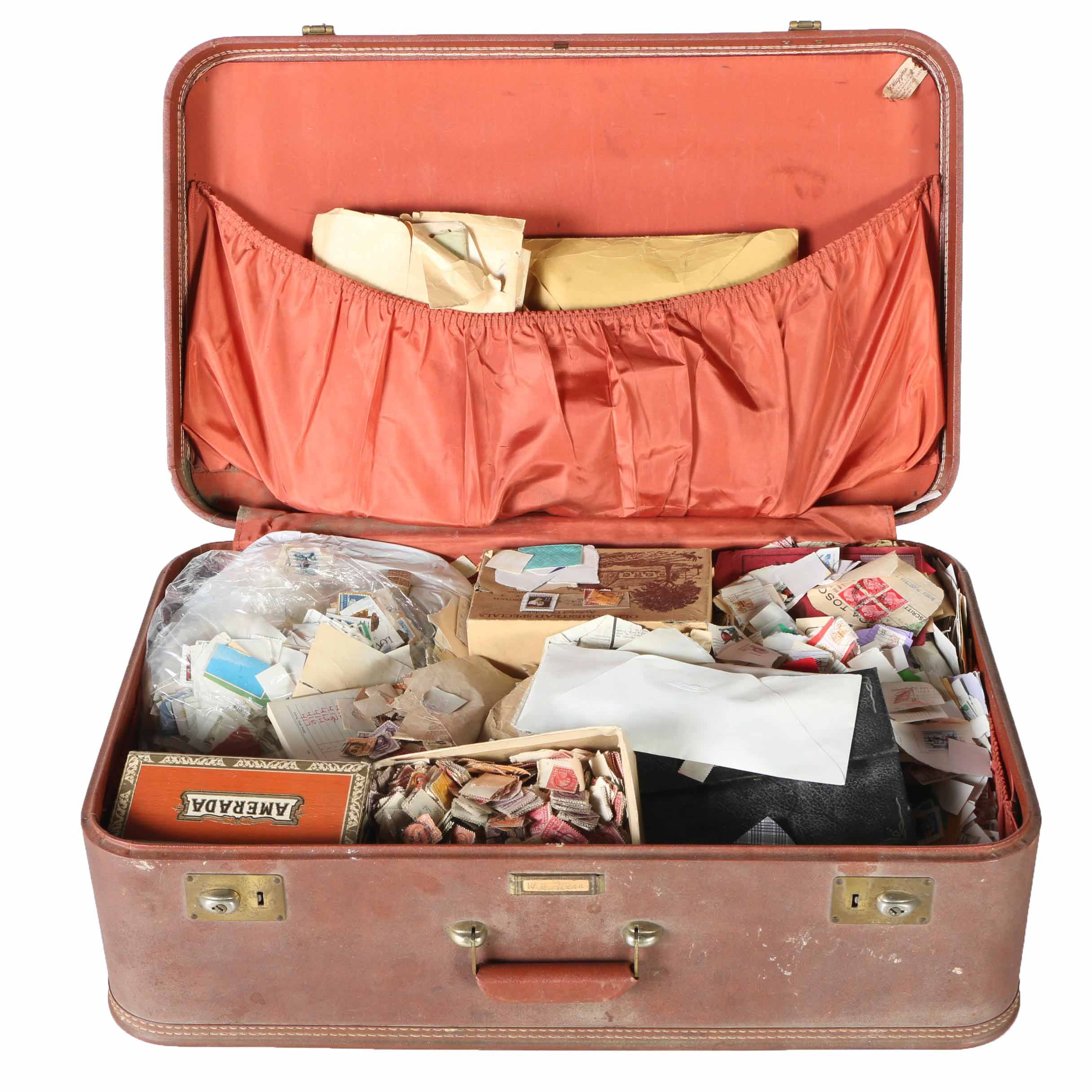Brown Suitcase With Extensive Stamp Collection