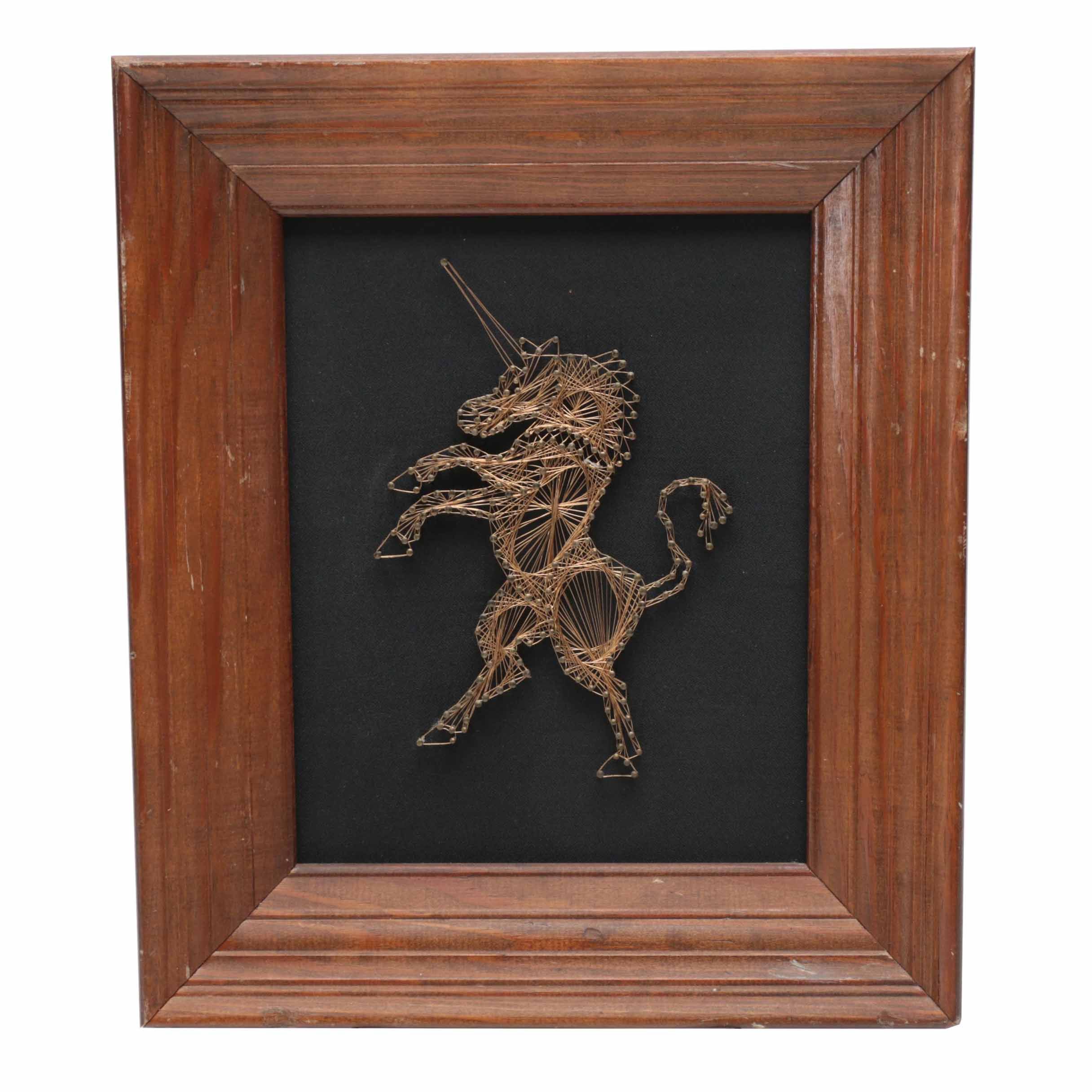 Framed Wire Artwork of a Unicorn
