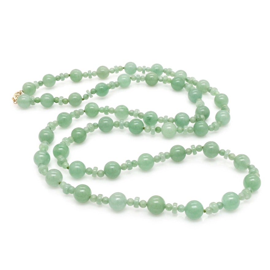 Jadeite Bead Necklace With 14K Yellow Gold Clasp by Gold Stone Jewelry