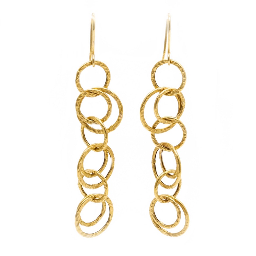 14K Yellow Gold Hoop Dangling Earrings