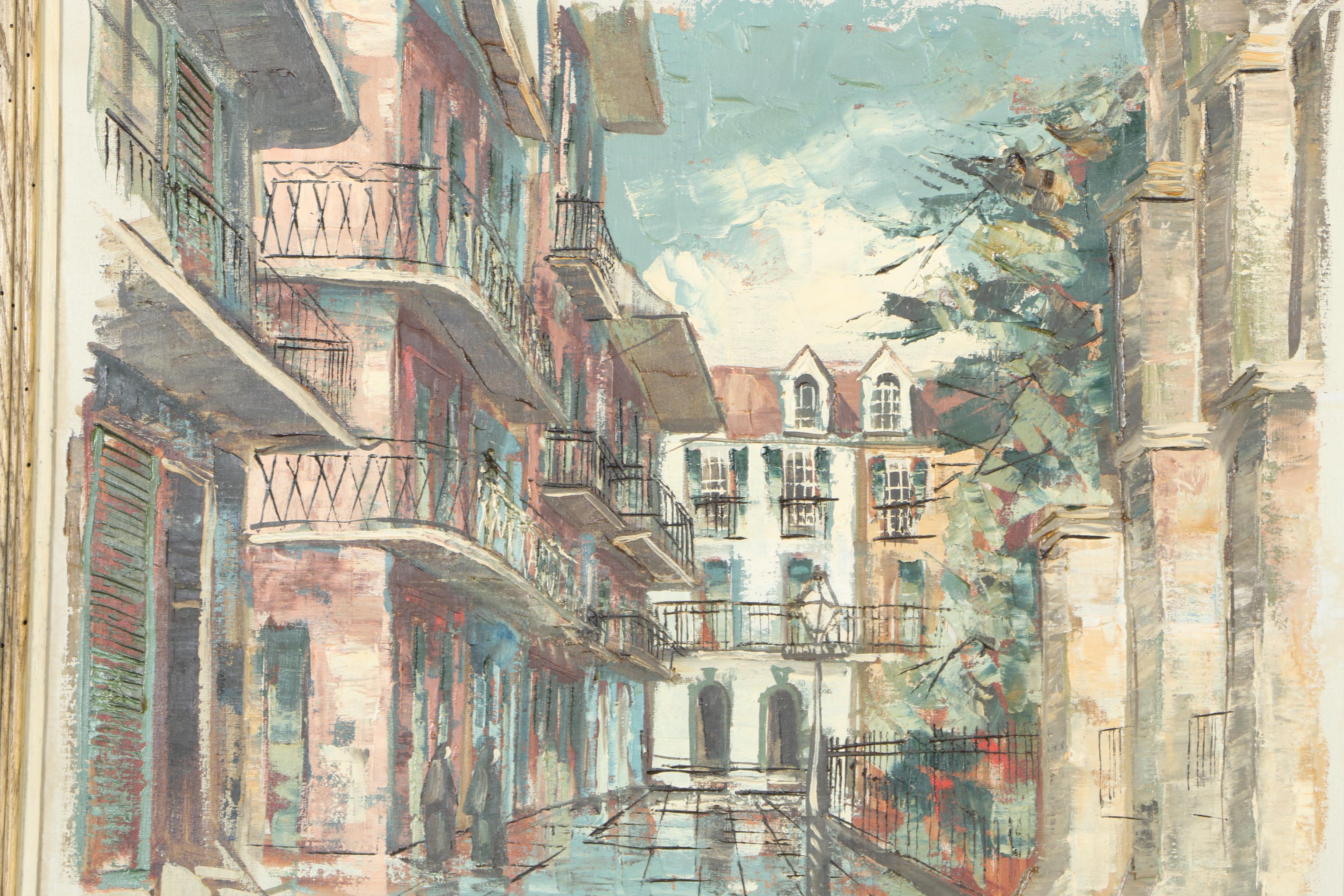 Maggie Hartnett Mid-Century Oil Painting of New Orleans Cityscape