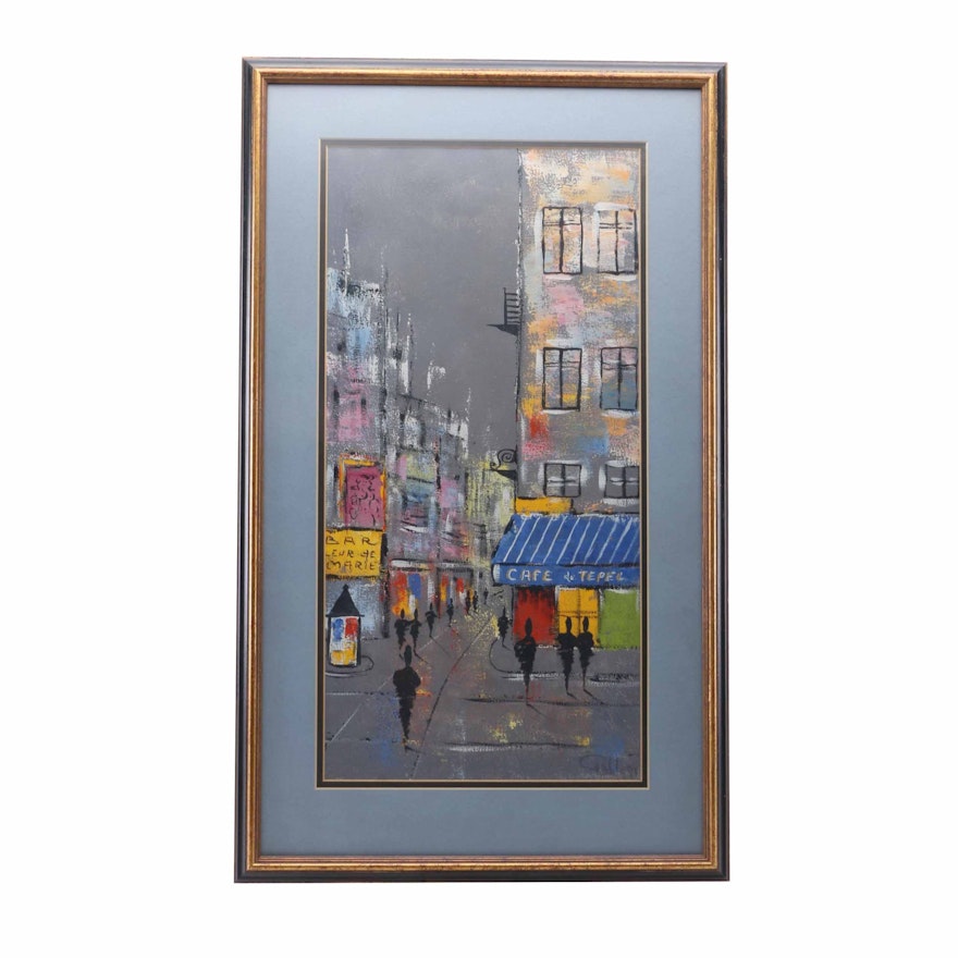 Signed Oil Painting on Canvas French City Scene