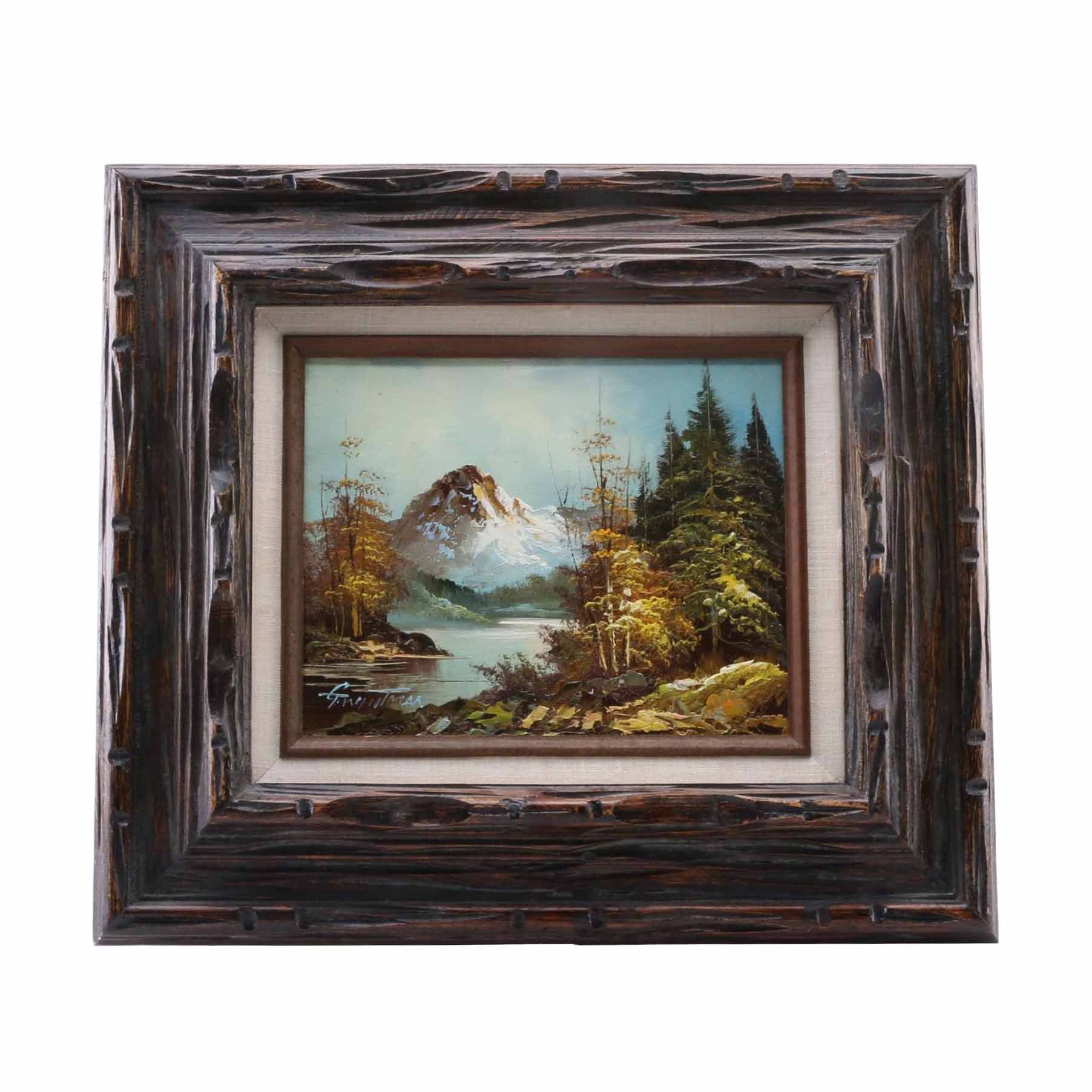 G. Whitman Oil Painting on Canvas of a Forested Landscape
