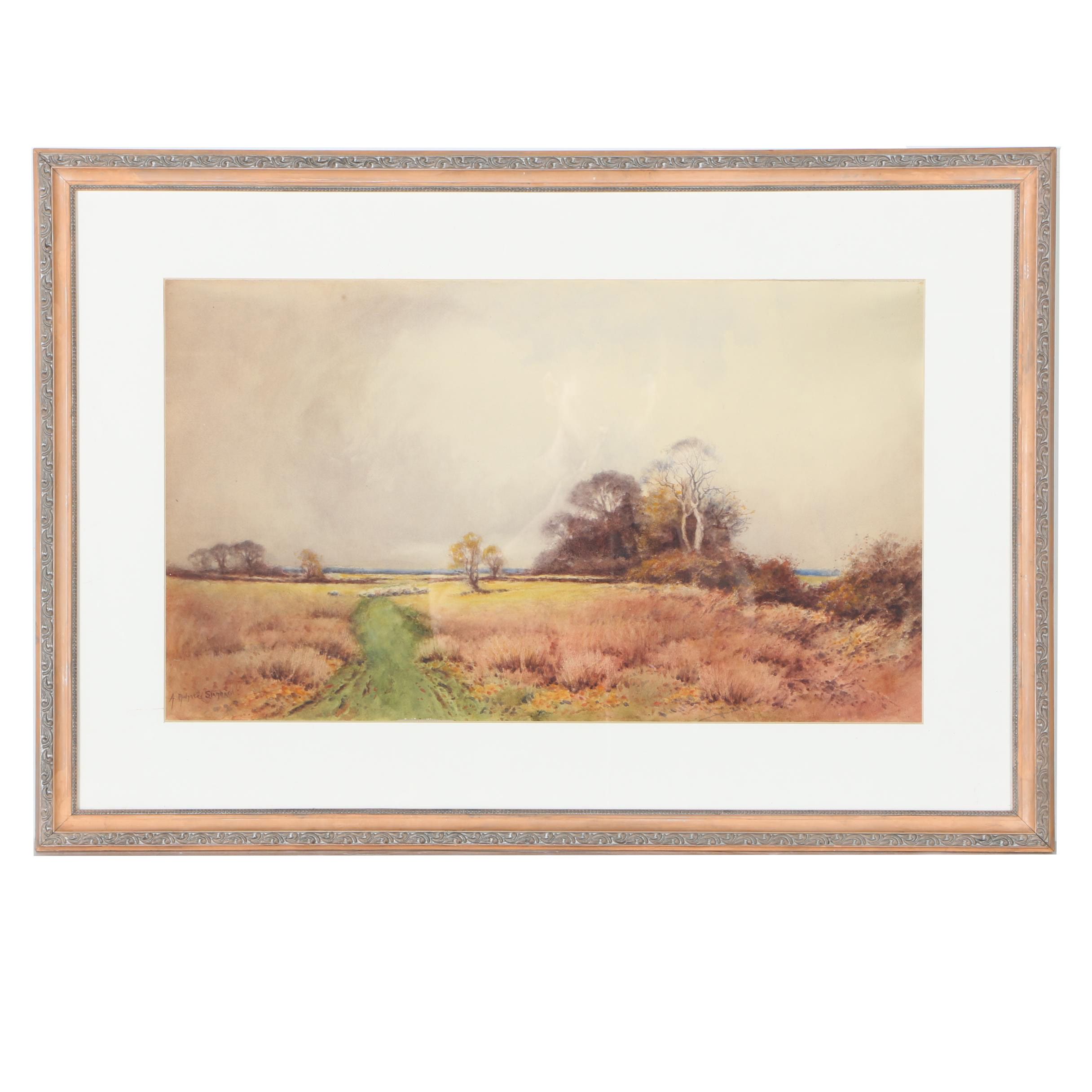 Alexander Molyneux Stannard Watercolor Painting on Paper Landscape