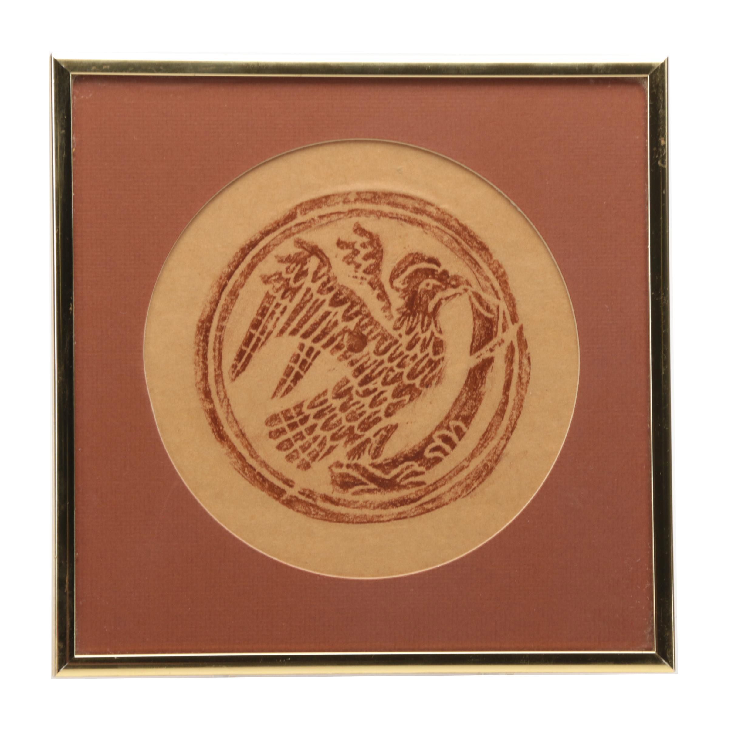 Wax Crayon Rubbing on Paper of a Bird