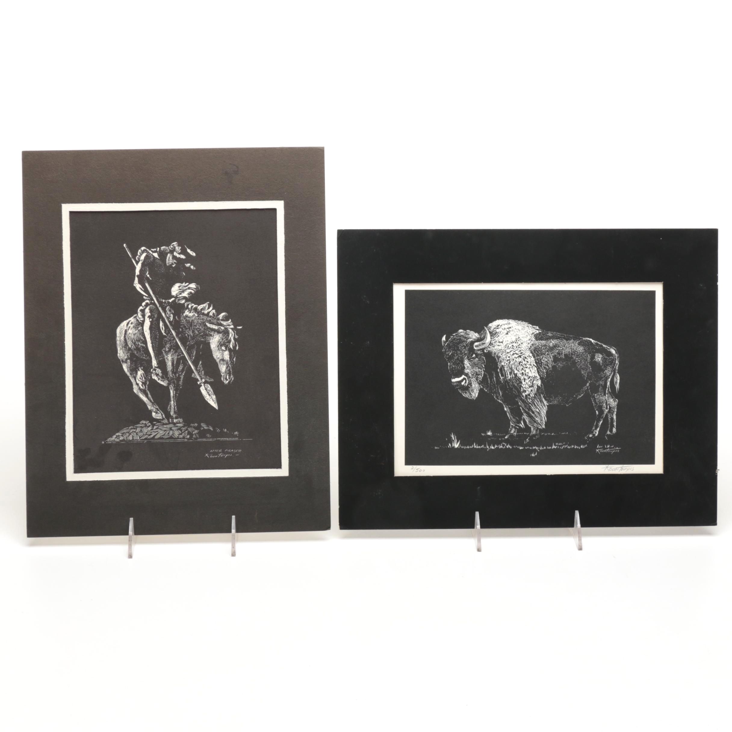 George Kountoupis Lithographs of a Buffalo and After Fraser's "End of the Trail"