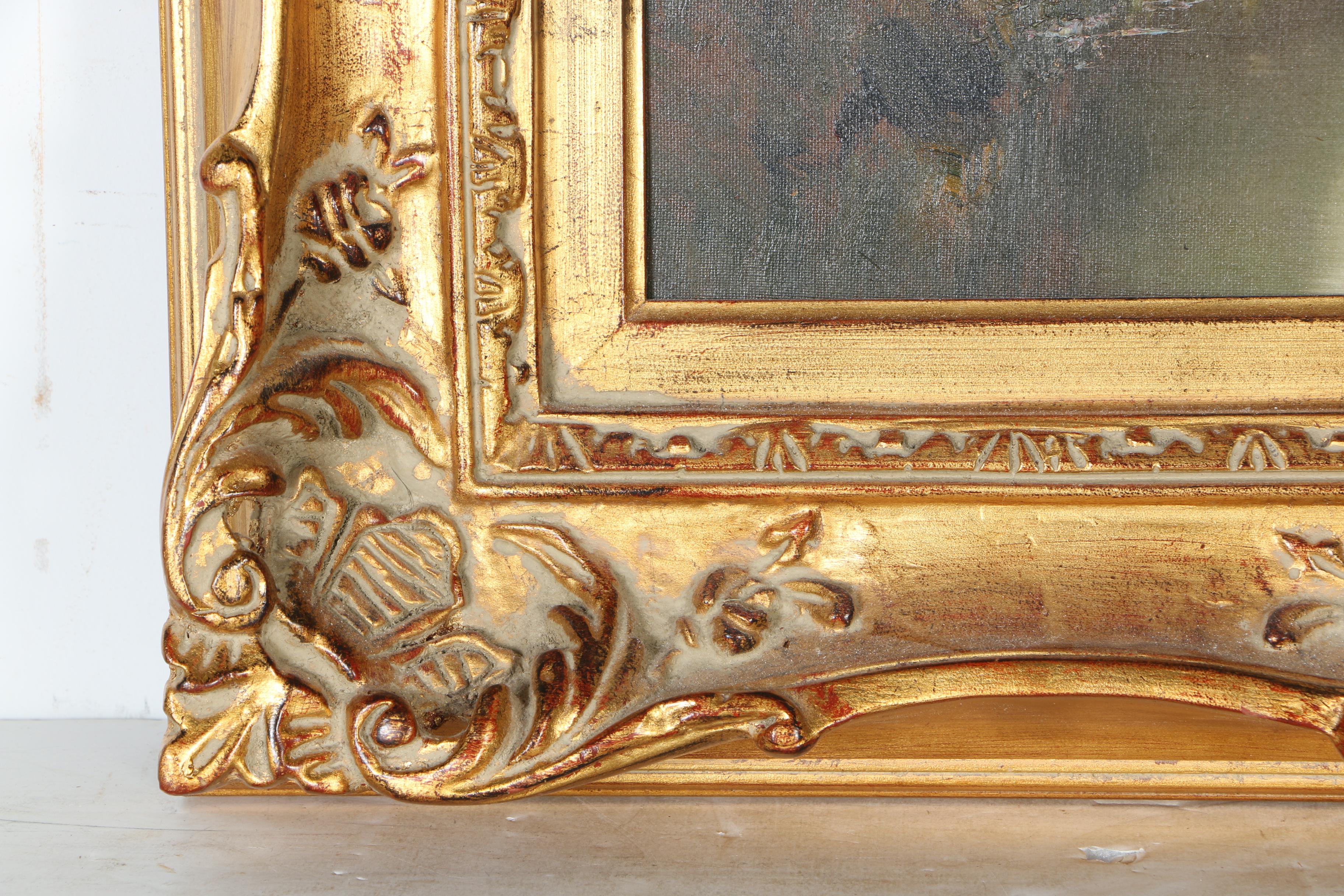 F. Palmer Oil Painting on Canvas of a Woodland Pond