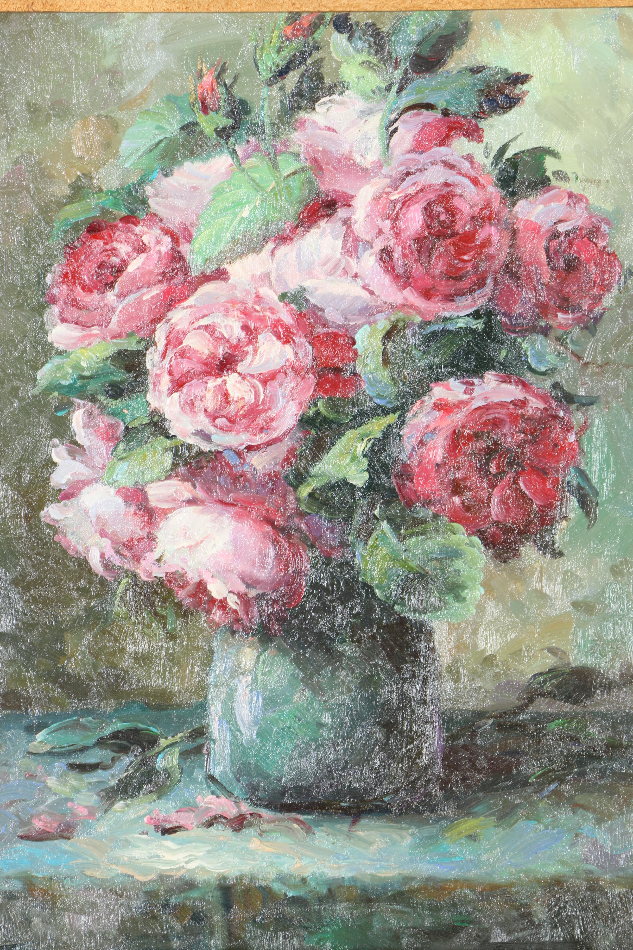 Oil Painting on Canvas of an Arrangement of Pink Roses