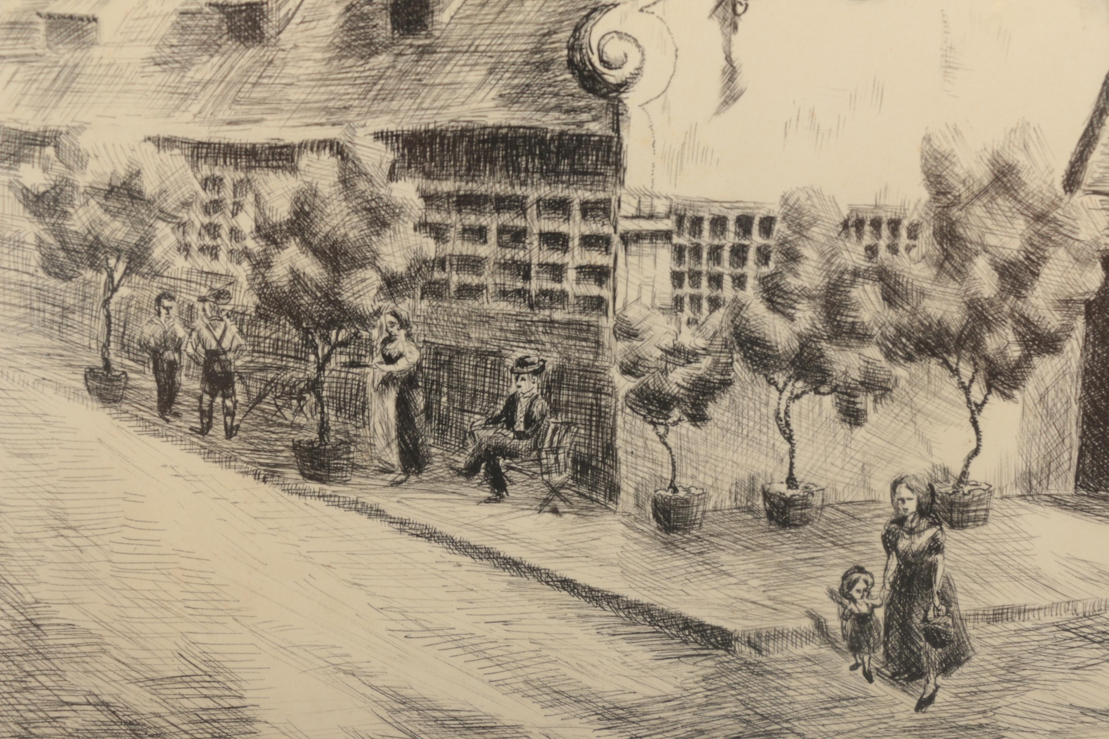 Pair of Signed Ink Drawings on Paper of Churches