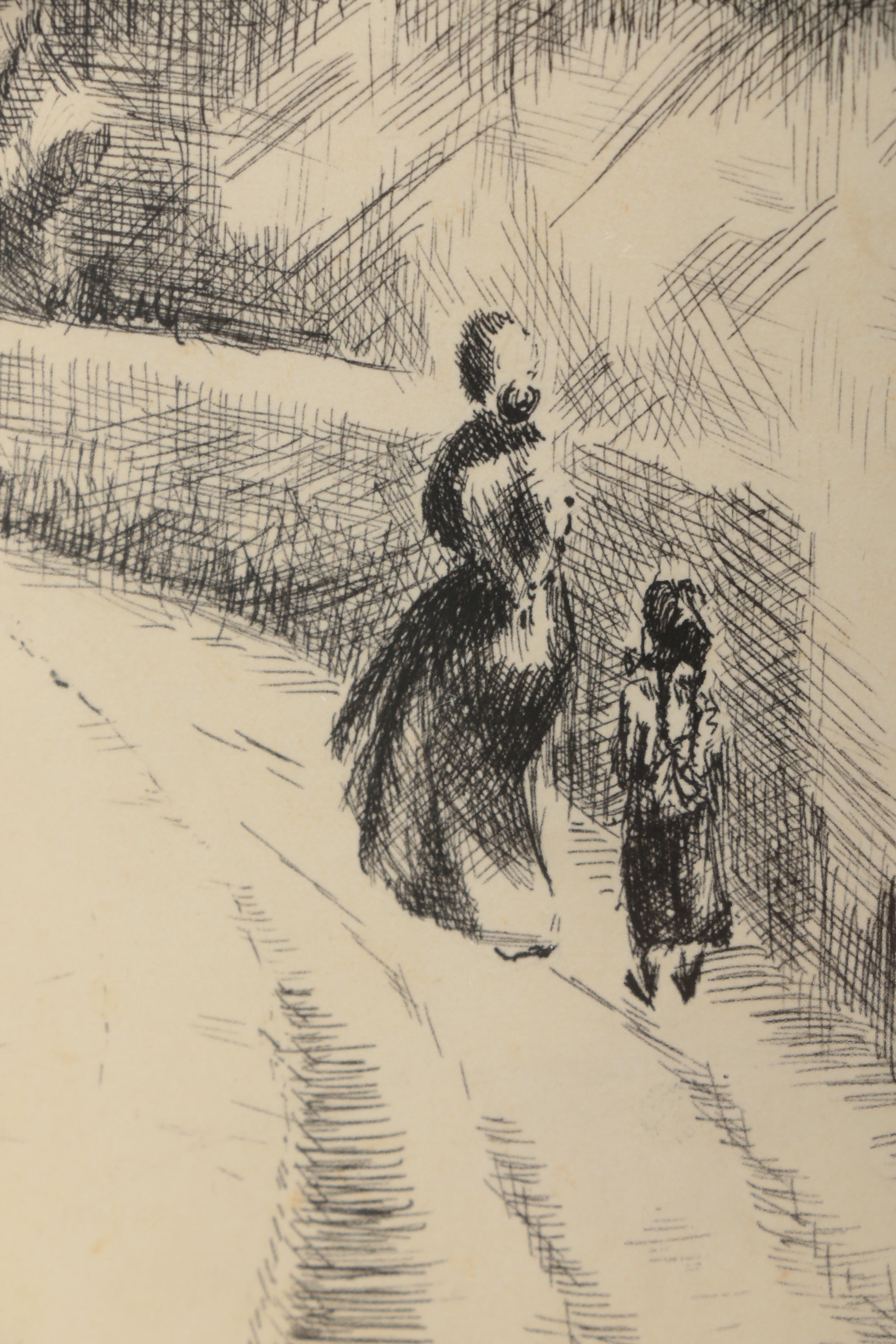 Pair of Signed Ink Drawings on Paper of Churches