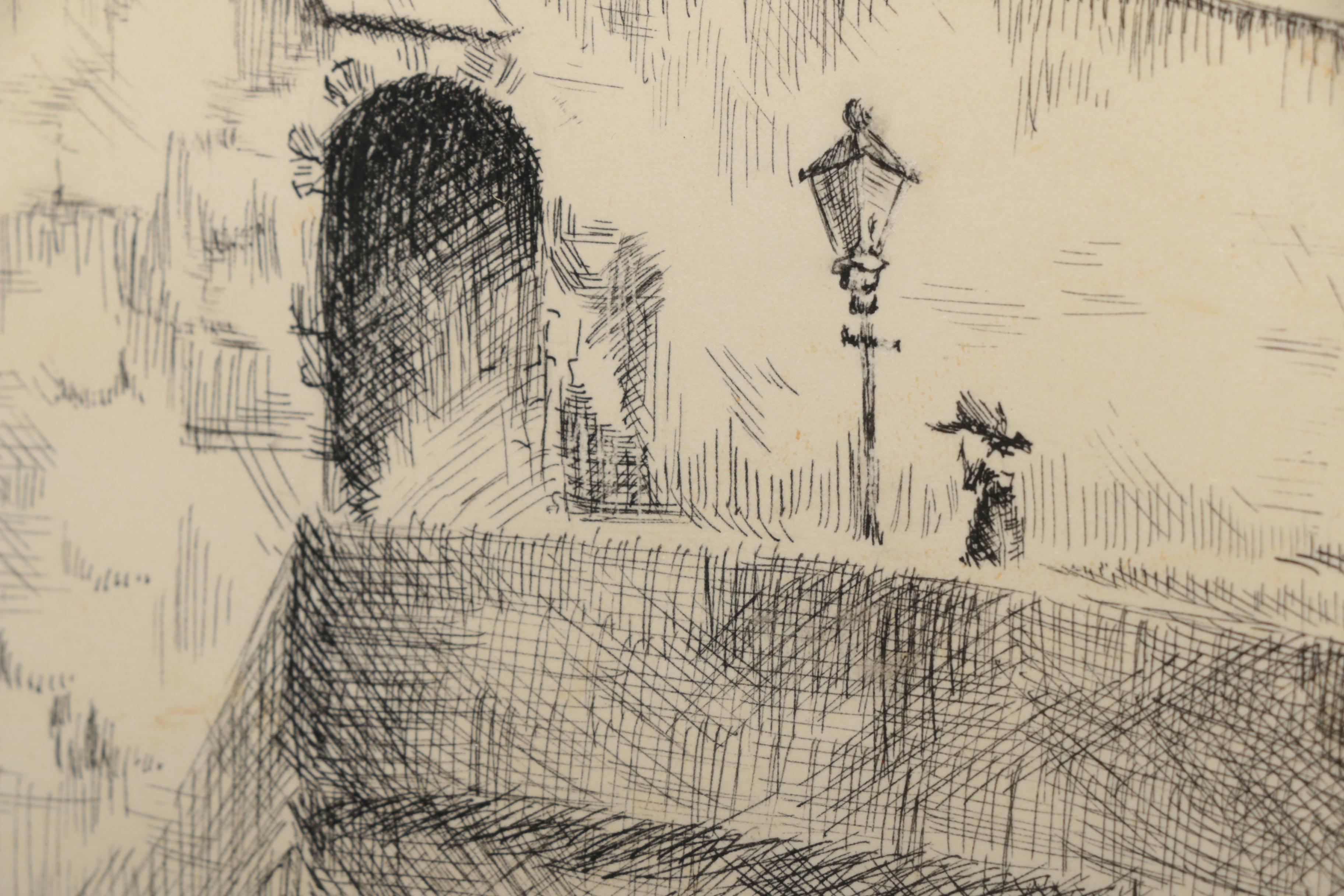 Pair of Signed Ink Drawings on Paper of Churches