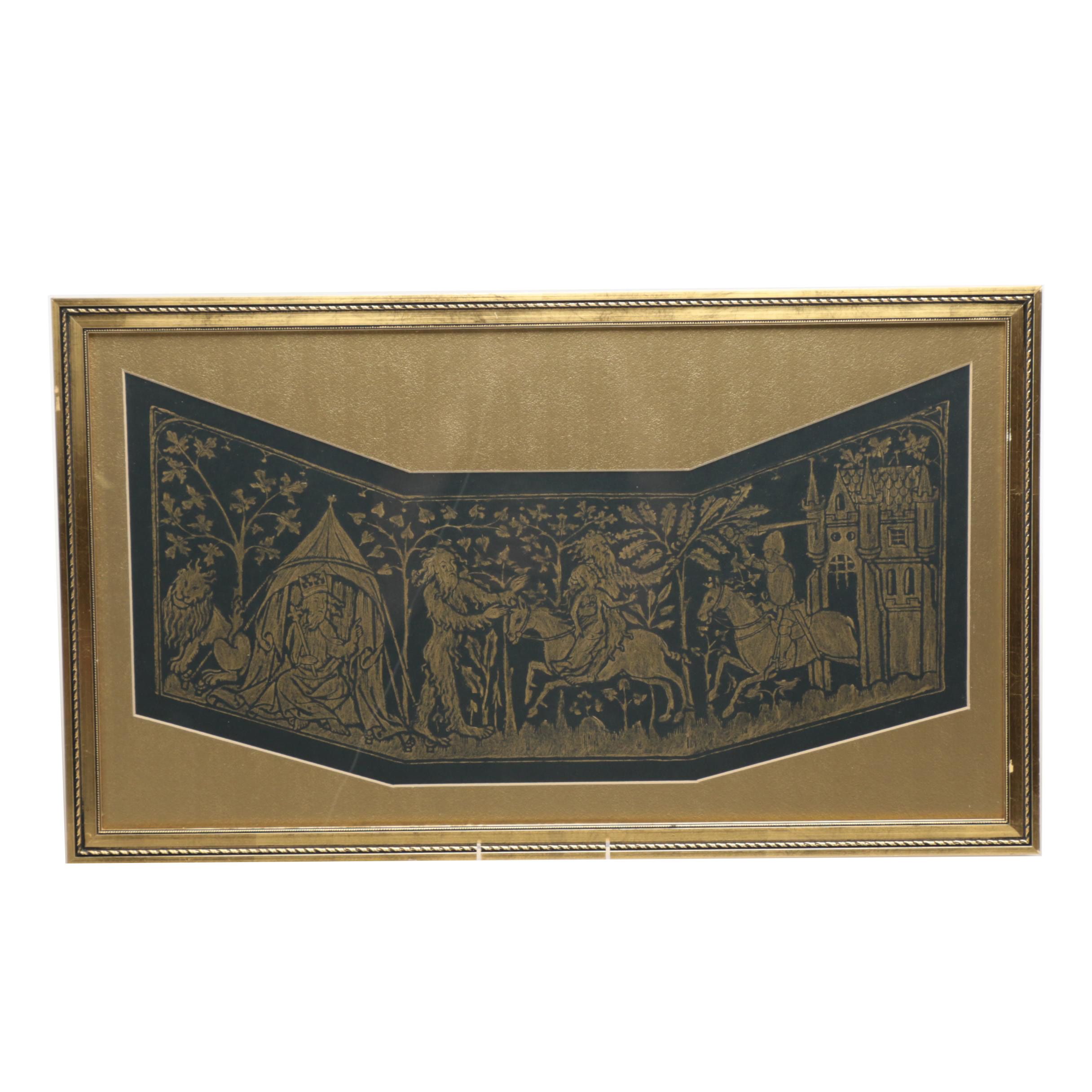 Gouache on Paper After a Medieval Relief