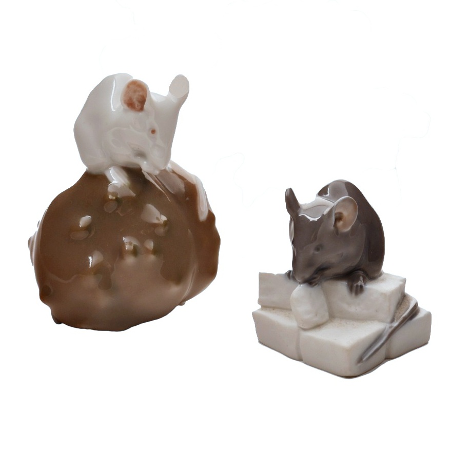 Pair of Vintage Royal Copenhagen Porcelain Mice. By Erik Nielsen