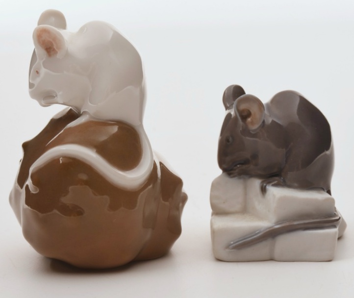 Pair of Vintage Royal Copenhagen Porcelain Mice. By Erik Nielsen