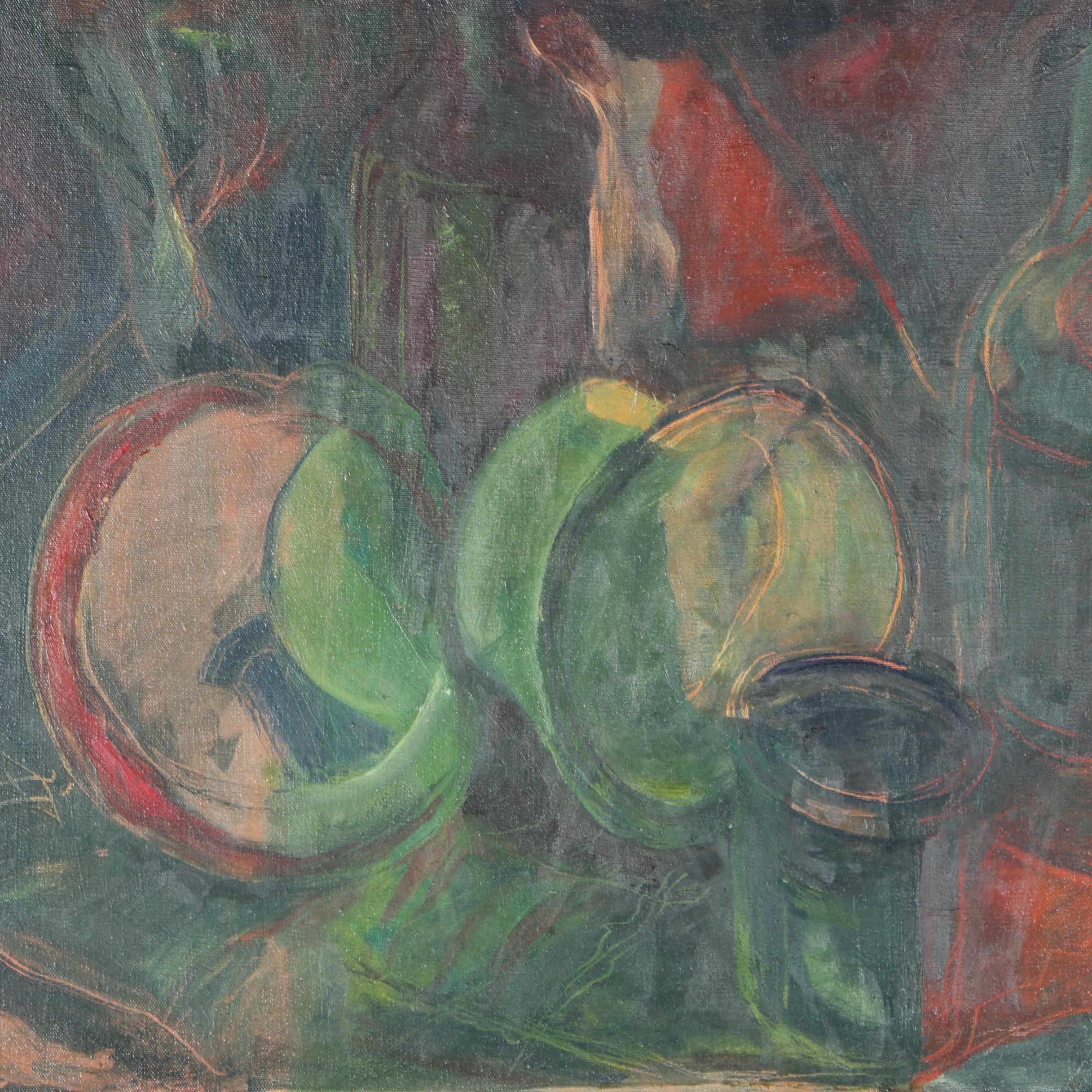 Oil Painting on Canvas of a Red and Green Still Life