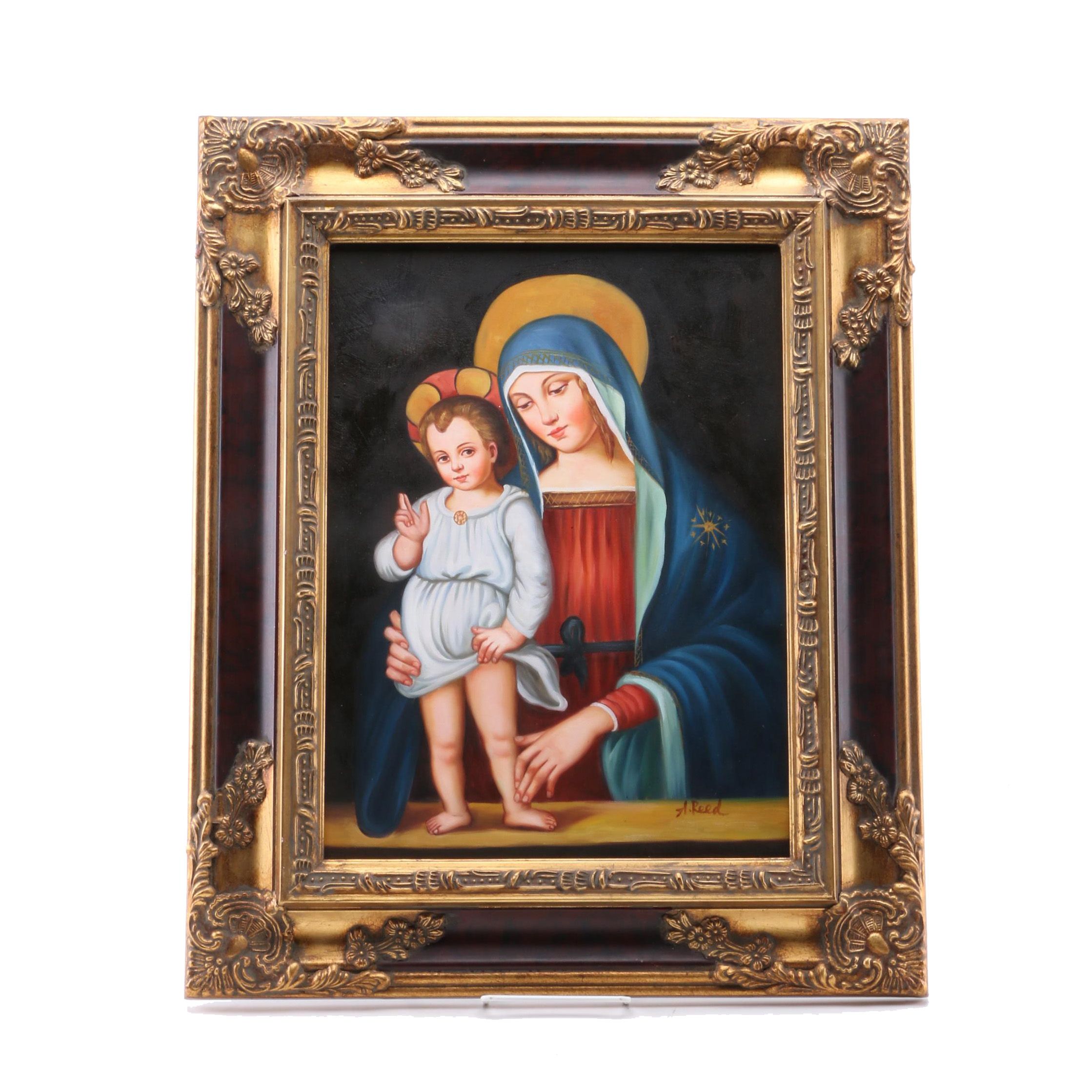 A. Reed Oil Painting on Canvas of Madonna and Child