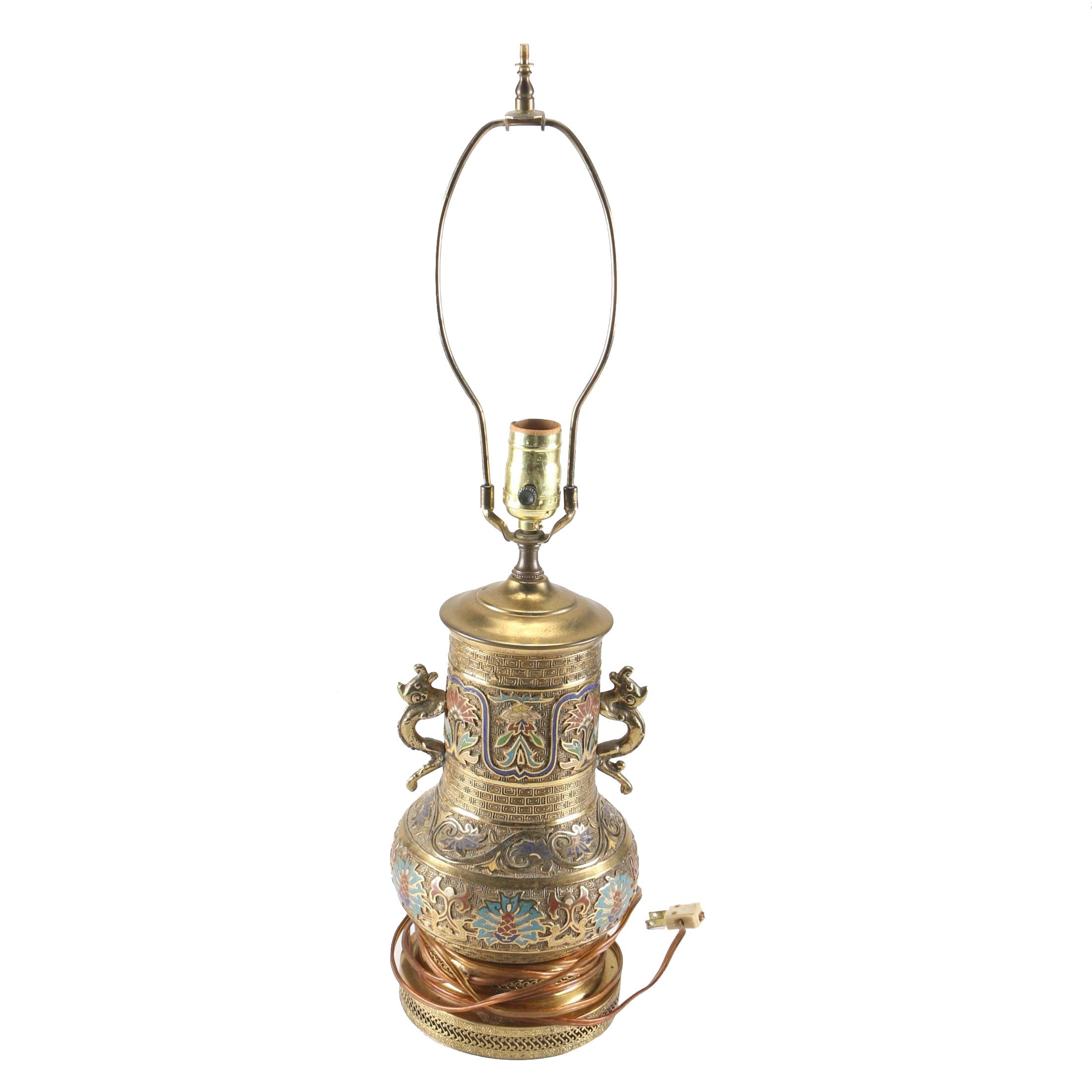 Ornate Brass Table Lamp with Oriental Motif