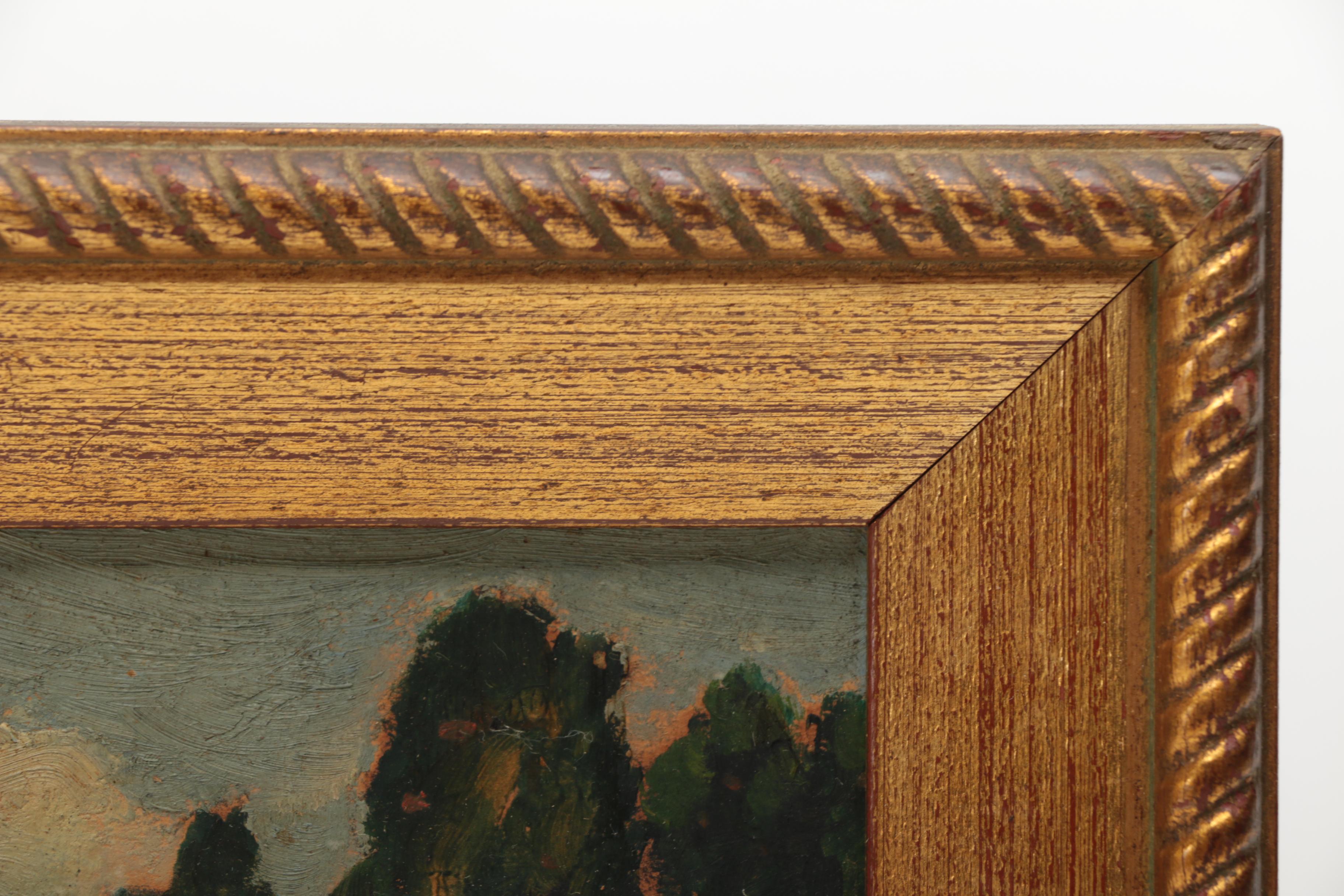 Landscape Oil on Board Painting of Mountain Scene