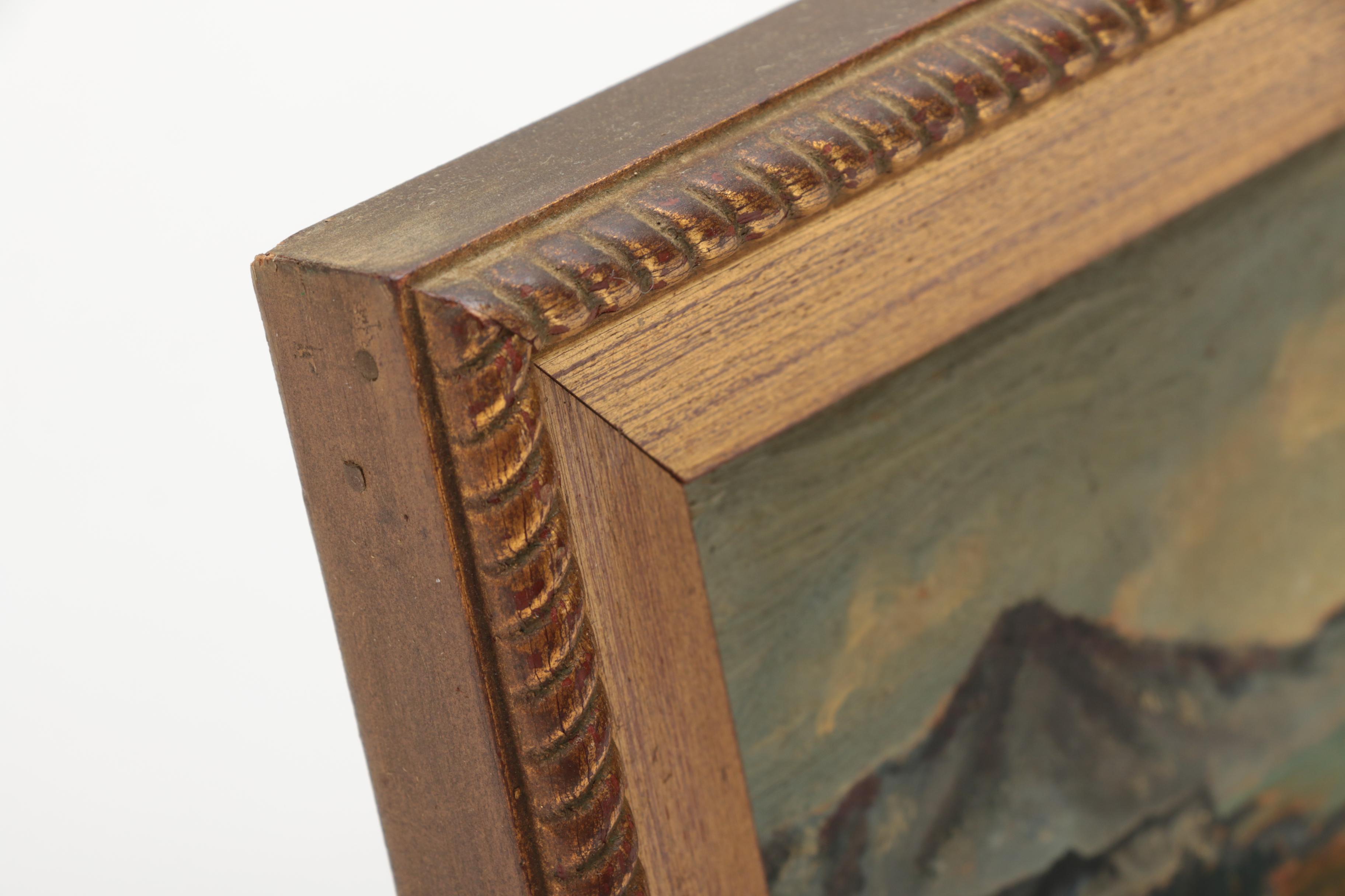 Landscape Oil on Board Painting of Mountain Scene