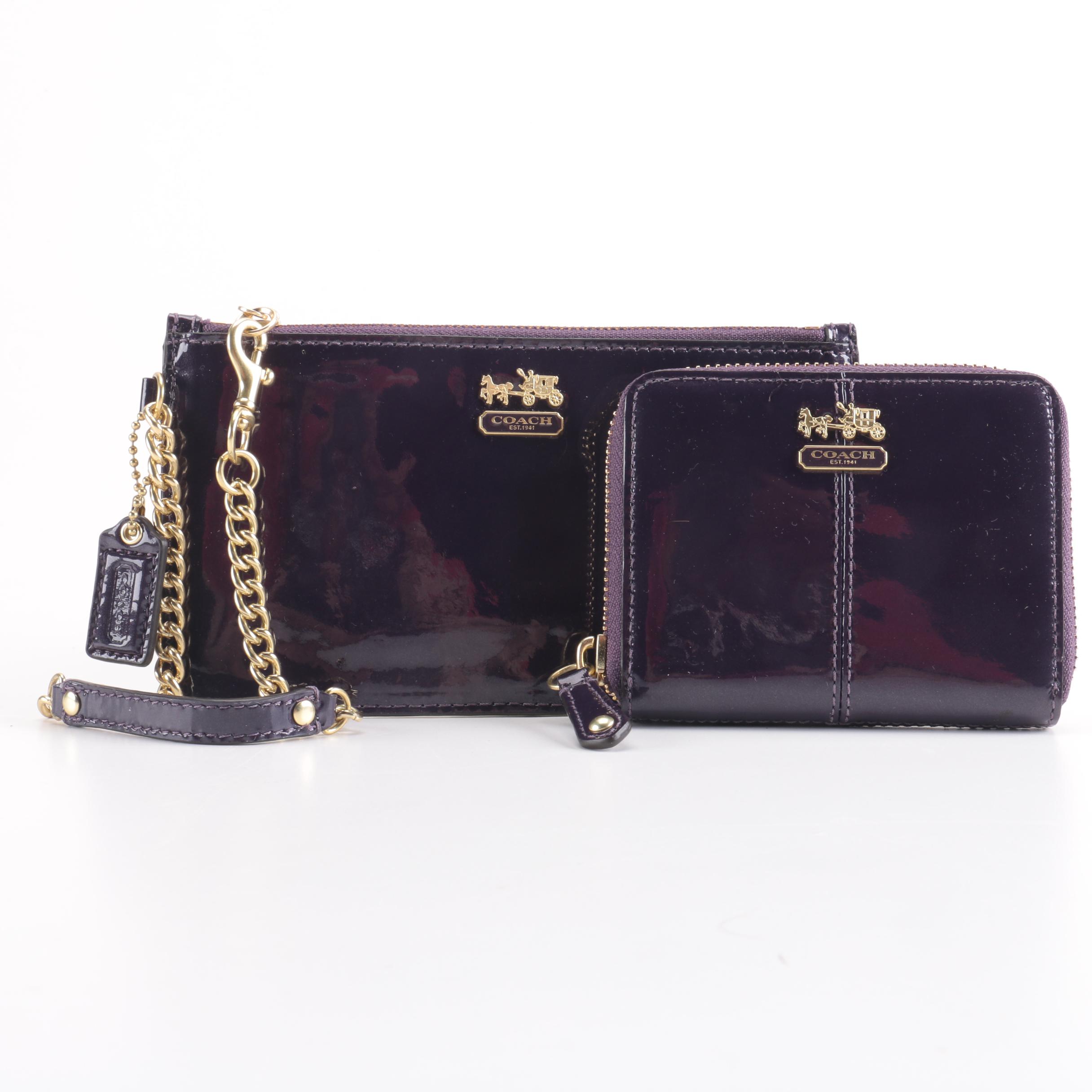 Coach Madison Patent Leather Aubergine Bag and Clutch