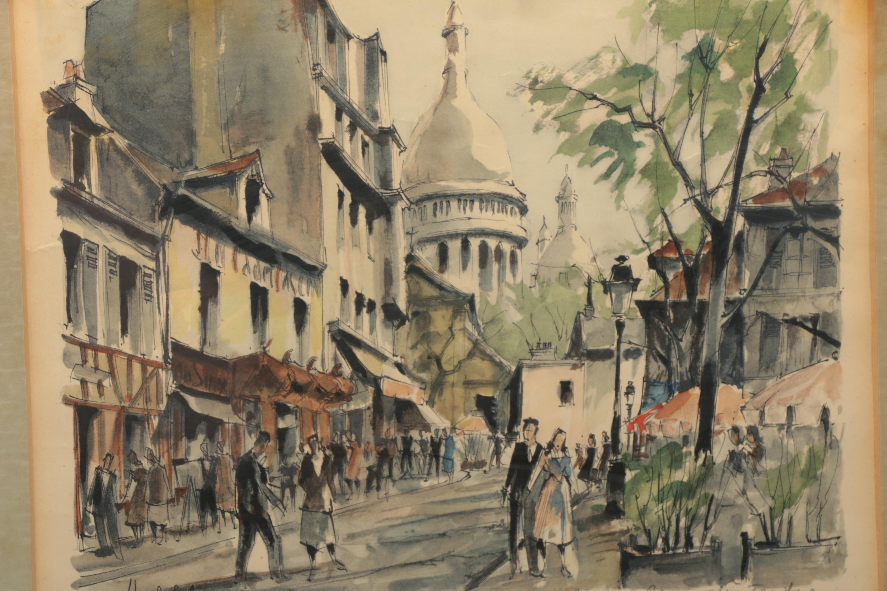 Franz Herbelot Lithograph on Paper "Paris - La Place du Tertre"