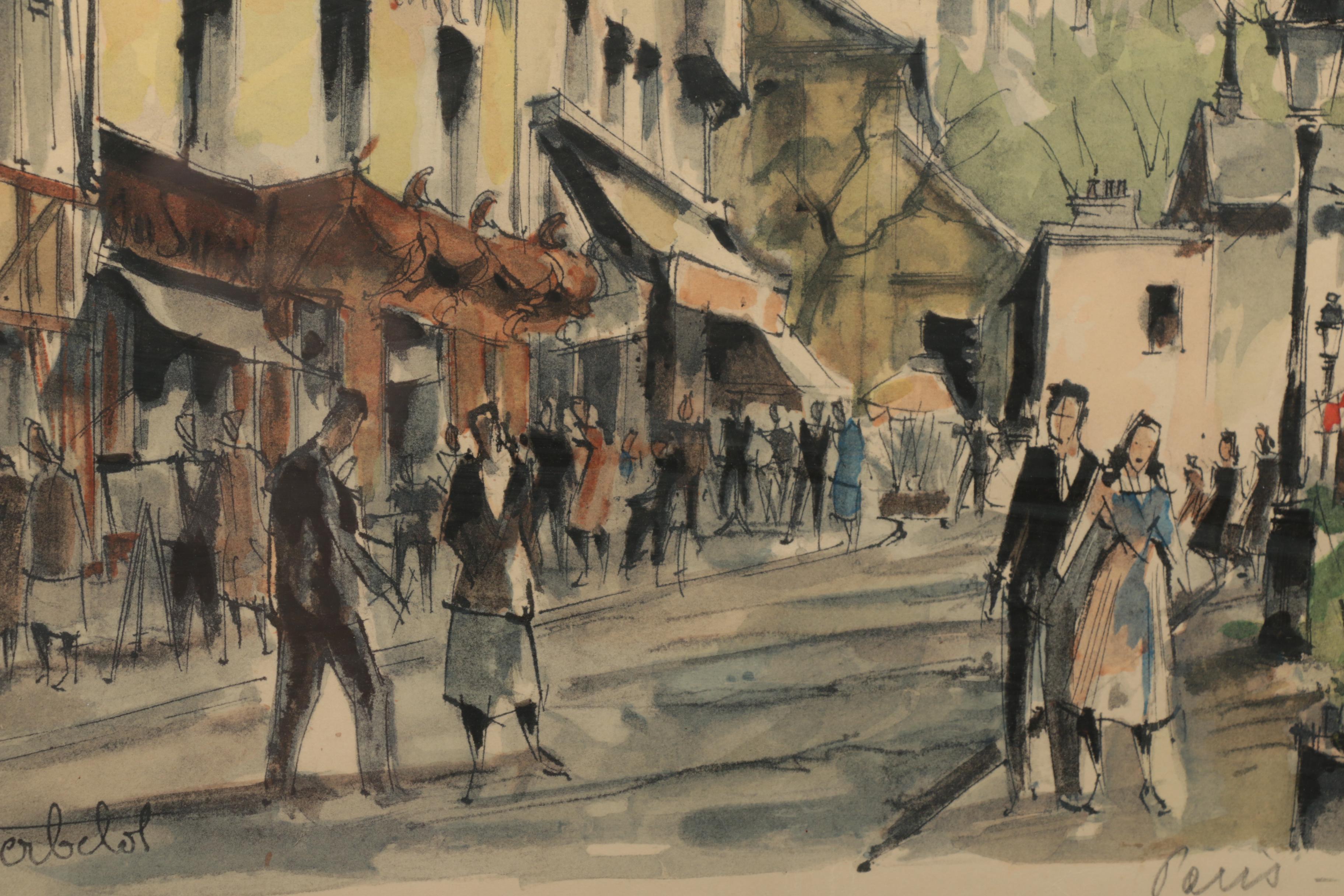 Franz Herbelot Lithograph on Paper "Paris - La Place du Tertre"