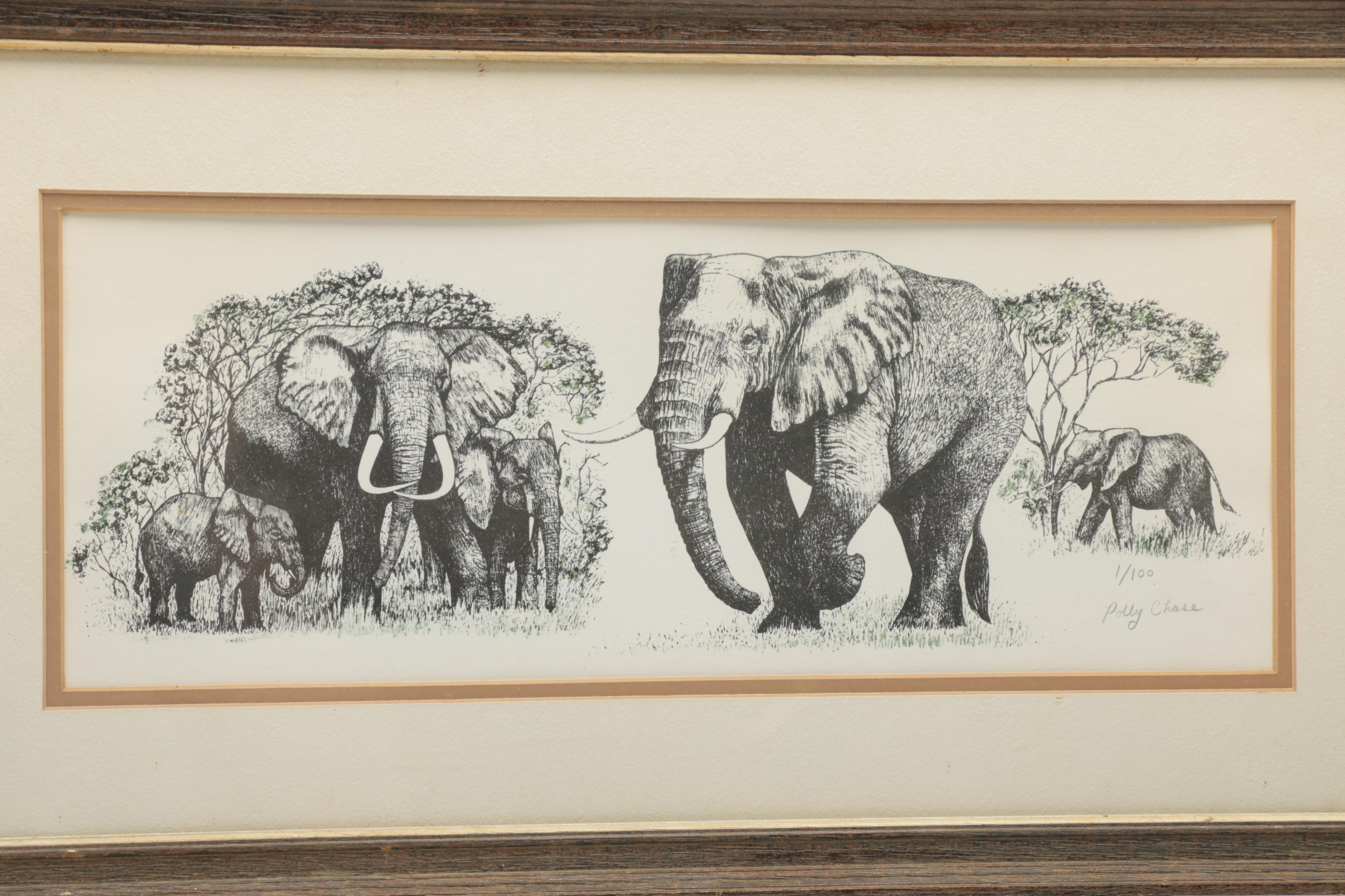 Polly Chase Limited Edition Lithograph of African Elephants